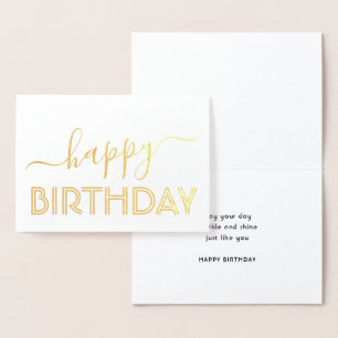 Carte Dorée Joyeux Anniversaire Chic Script Minimal Glam Or Re