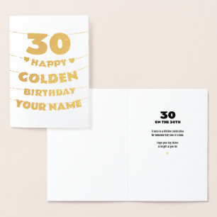 Carte Dorée Joyeux anniversaire d'or, 30e anniversaire avec fe