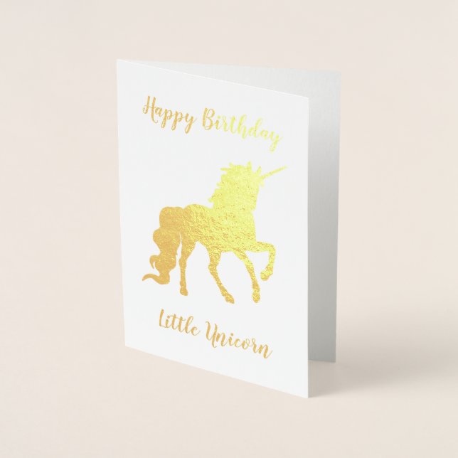 Carte Dorée Joyeux anniversaire Little Unicorn Gold (Devant)