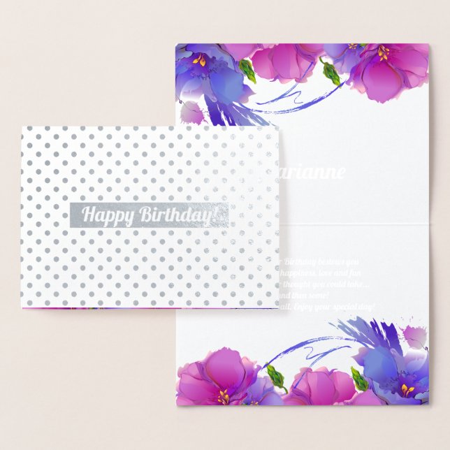 Carte Dorée Joyeux anniversaire. Luxe floral (Affichage)