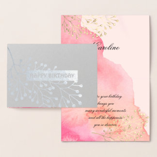 Carte Dorée Joyeux anniversaire. Rose botanique | Aquarelle de