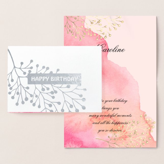 Carte Dorée Joyeux anniversaire. Rose botanique | Aquarelle de (Affichage)