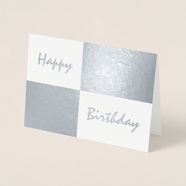Carte Dorée Joyeux anniversaire Silver Foil et Rectangles blan (Devant)