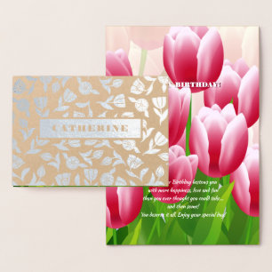 Carte Dorée Joyeux anniversaire. Sping Tulip Luxe Véritable Ca