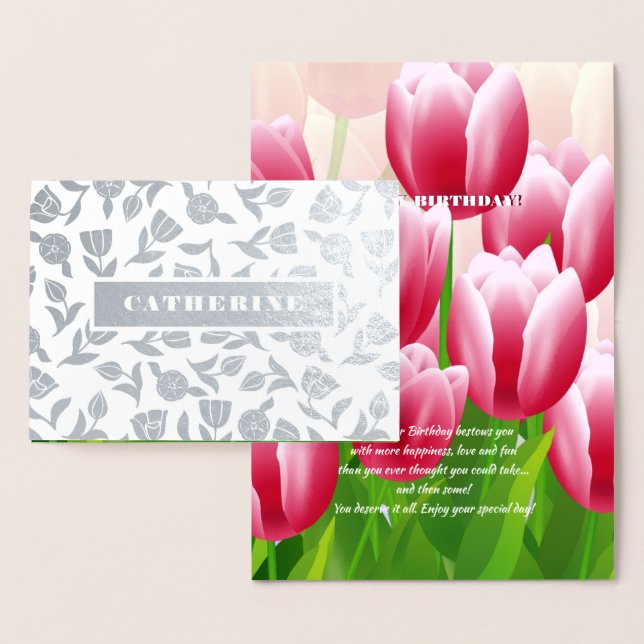 Carte Dorée Joyeux anniversaire. Sping Tulip Luxe Véritable Ca (Affichage)