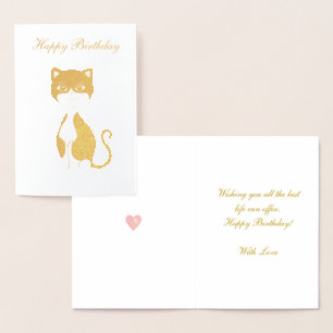 Carte Dorée Joyeux anniversaire Tuxedo Chat Golden