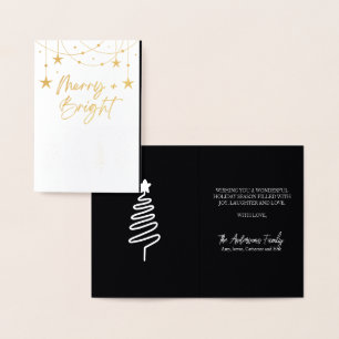 Carte Dorée Joyeux Bright Élégant Script Pine Arbres Noël F
