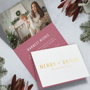Carte Dorée Joyeux et lumineux   Photo de Noël moderne et élég