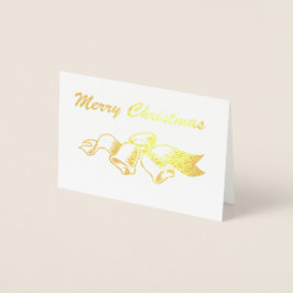 Carte Dorée Joyeux Noël avec cloches et ruban
