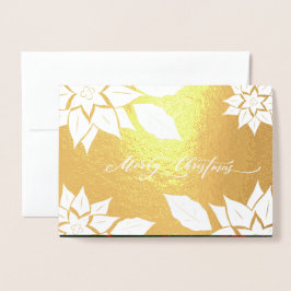 Carte Dorée Joyeux Noël. Cadre de poinsettia Luxe 