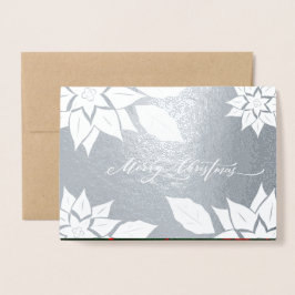 Carte Dorée Joyeux Noël. Cadre Poinsettia Luxe