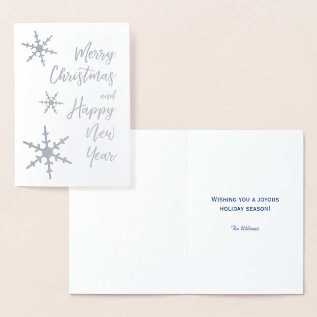 Carte Dorée Joyeux Noël d'argent Joyeux Nouvel An Snowflakes (Affichage)