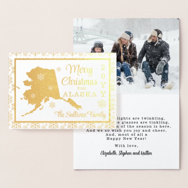 Carte Dorée Joyeux Noël de Alaska State | Photo (Affichage)