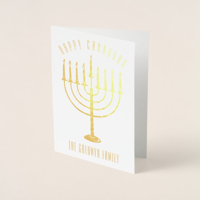 Carte Dorée Joyeux Noël de Chanukah Menorah (Devant)