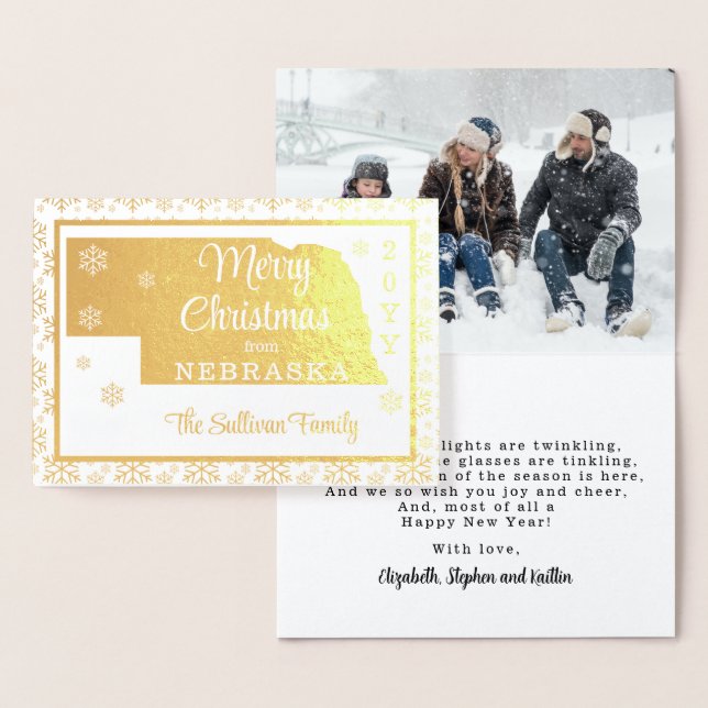 Carte Dorée Joyeux Noël de l'État du Nebraska | Photo (Affichage)