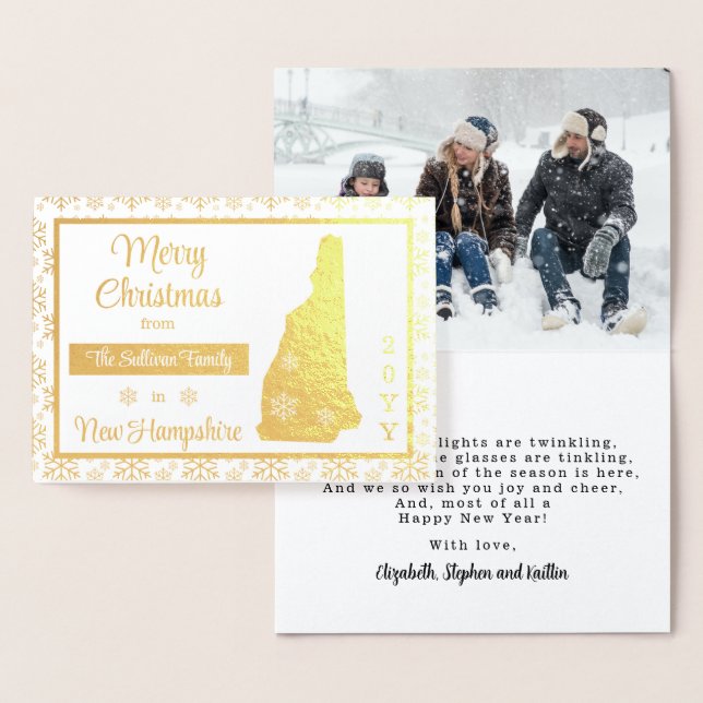 Carte Dorée Joyeux Noël de New Hampshire State | Photo (Affichage)
