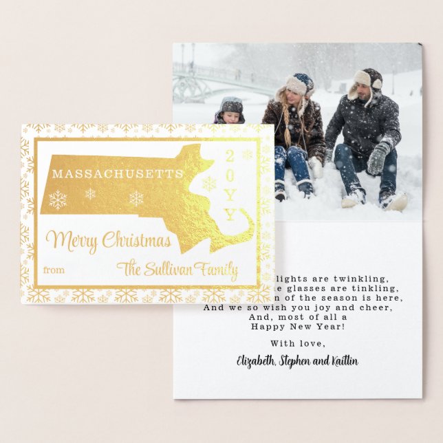 Carte Dorée Joyeux Noël du Massachusetts State | Photo (Affichage)