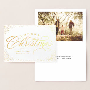 Carte Dorée Joyeux Noël élégant script un jour férié photo