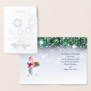 Carte Dorée Joyeux Noël et Bonne Année ! Feu d'artifice 20XX