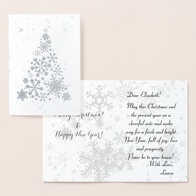 Carte Dorée Joyeux Noël et Bonne année sur mesure argent (Affichage)