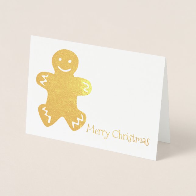 Carte Dorée Joyeux Noël Gingerbread Homme Cookie Holiday (Devant)