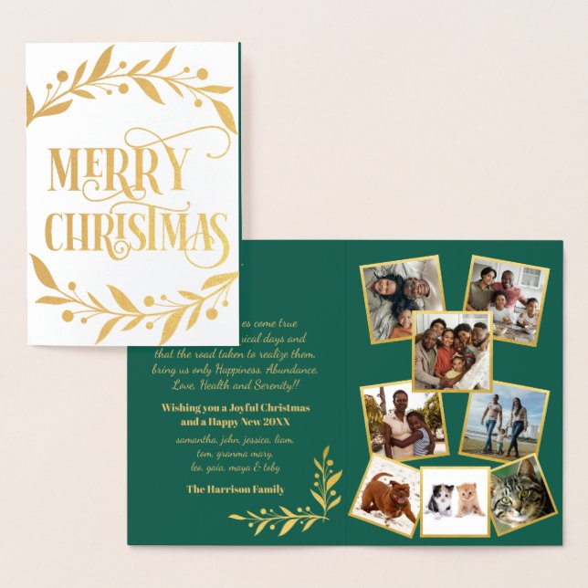 Carte Dorée Joyeux Noël Gold Berries Green Photo Collage (Affichage)