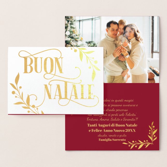 Carte Dorée Joyeux Noël Gold Berries Red Famille Photo (Affichage)