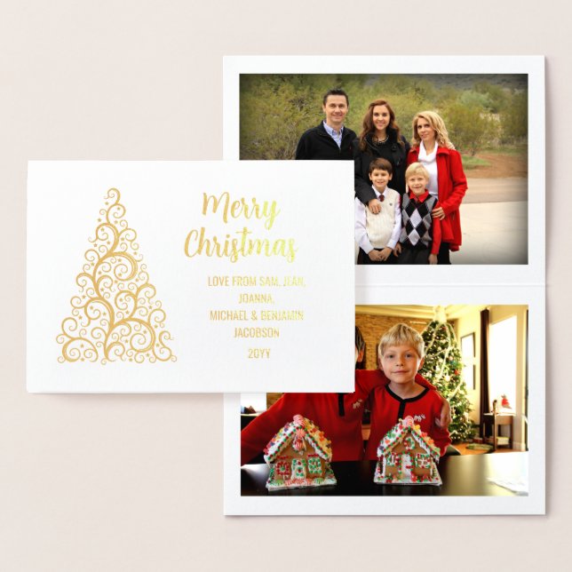 Carte Dorée Joyeux Noël Joyeux Arbre 2 Photos Or (Affichage)