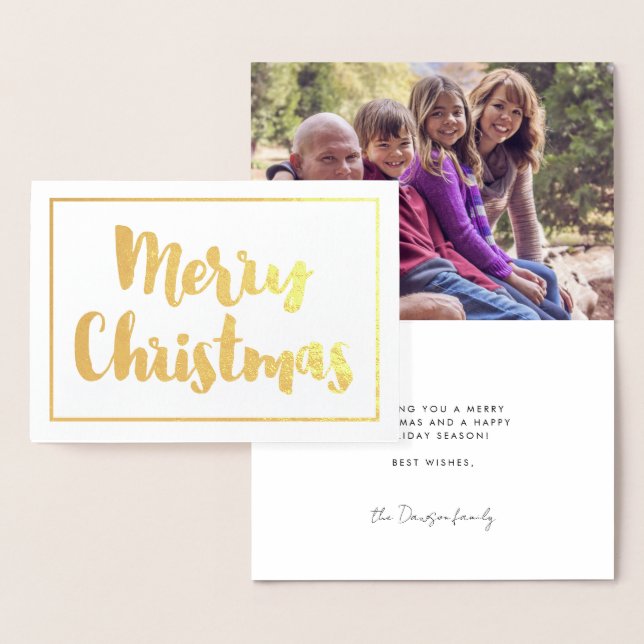 Carte Dorée Joyeux Noël moderne photo de famille or (Affichage)