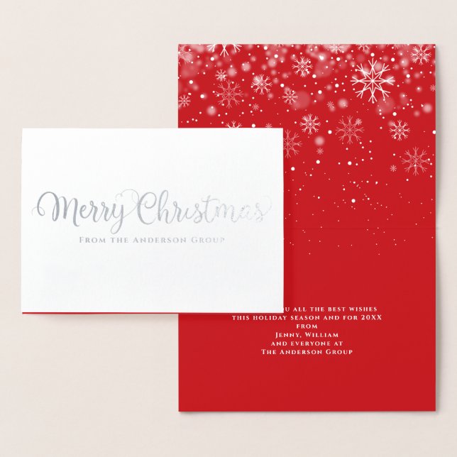 Carte Dorée Joyeux Noël Neige Entreprise Fête Rouge Argent (Affichage)