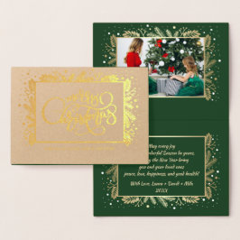 Carte Dorée Joyeux Noël. Photo personnalisée Luxe réel
