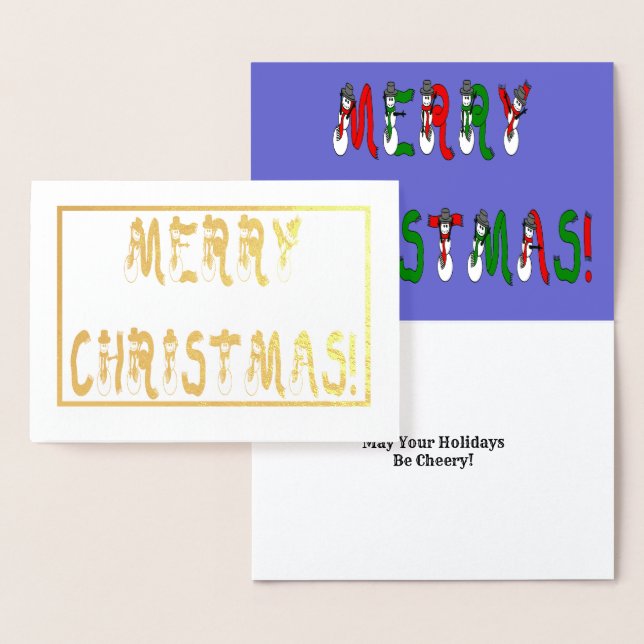 Carte Dorée Joyeux Noël Snowman Police Gold (Affichage)