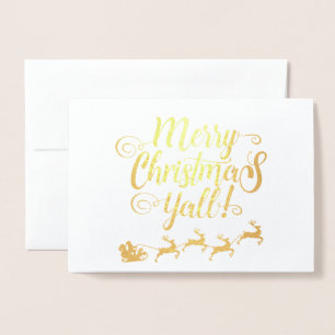 Carte Dorée Joyeux Noël Y'all Fancy Script Foil Blond Card