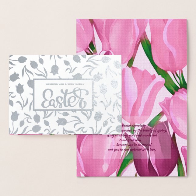 Carte Dorée Joyeux Pâques. Peinture des tulipes printanières (Affichage)