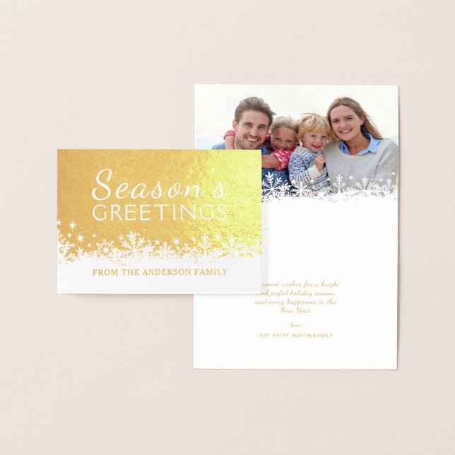 Carte Dorée Joyeux Snowflakes Noël Holiday Gold Foil (Affichage)
