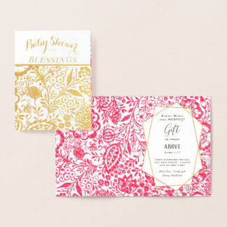 Carte Dorée Jumelles Feuille D'Or Floral Baby Shower Bénédicti