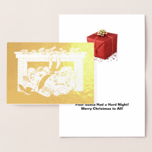 Carte Dorée Le Père Noël vintage est tombé dans la cheminée, Z