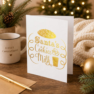 Carte Dorée Les biscuits et le lait de Santa, Noël Fantaisiste