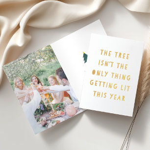 Carte Dorée Lit   Gold Foil Funny Christmas Photo Card