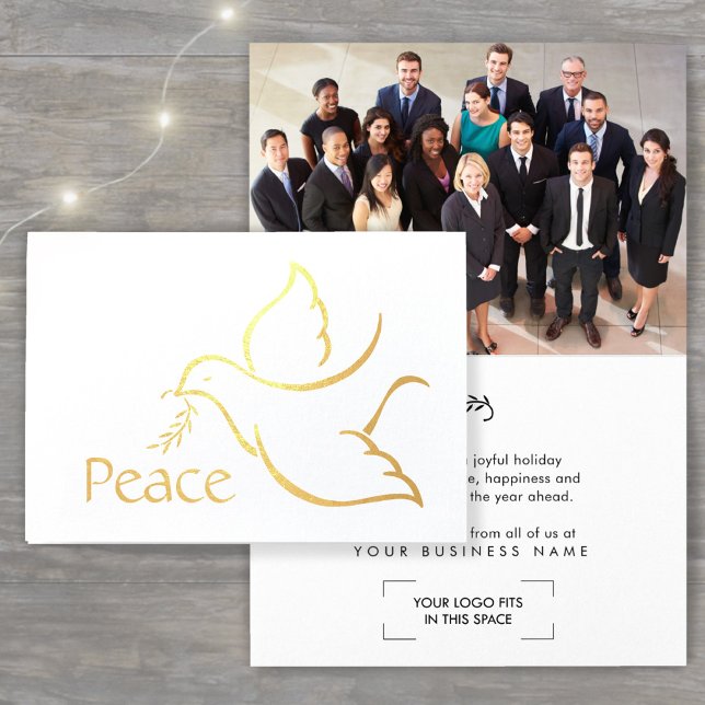 Carte Dorée Logo d'affaires et photo Christmas Dove Holiday Pe (Créateur téléchargé)