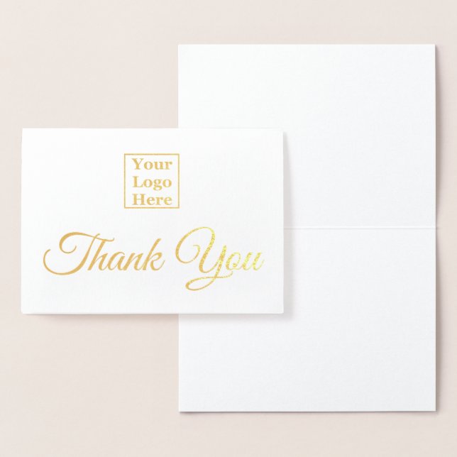 Carte Dorée Logo d'affaires Merci or et blanc élégant (Affichage)