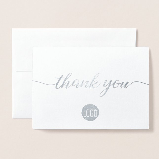 Carte Dorée Logo élégant pour entreprise en argent Merci Foil (Devant avec enveloppe)