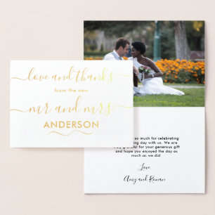 Carte Dorée Love et Merci Mariage Photo Gold