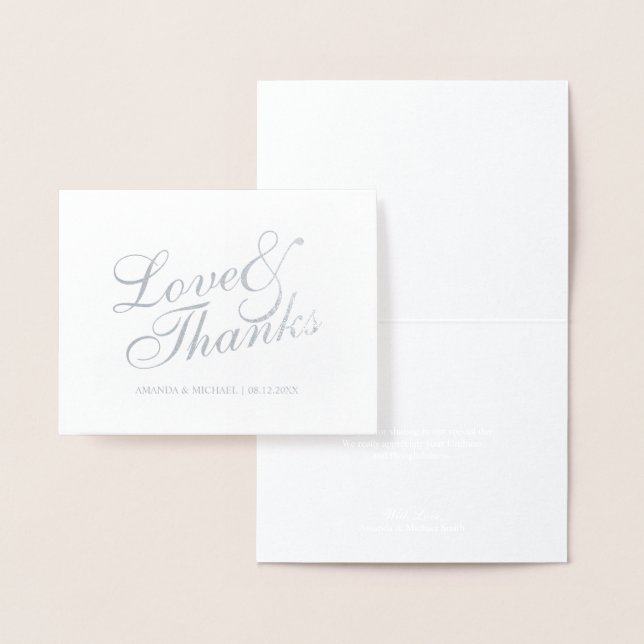 Carte Dorée 'Love&Thanks' Elégant mariage Merci Argent (Affichage)