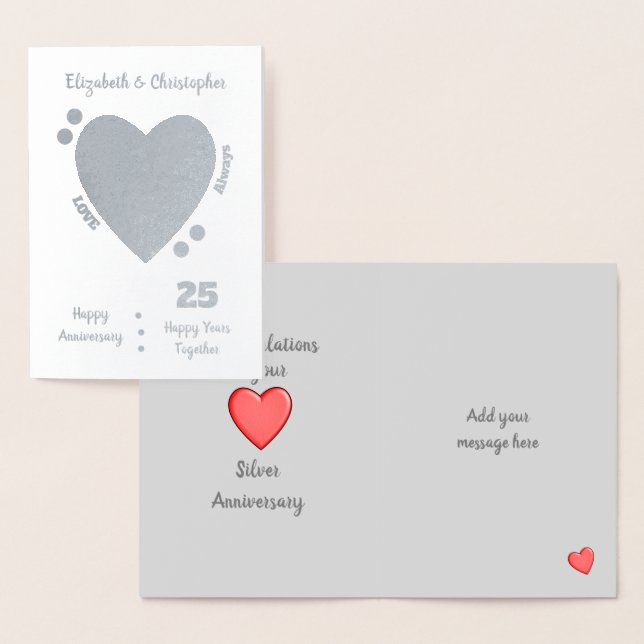 Carte Dorée Mariage Anniversaire Argent 25e 25 ans (Affichage)
