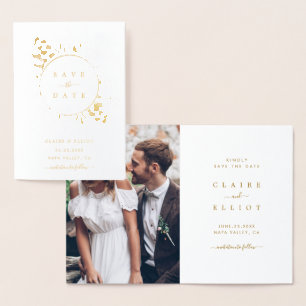 Carte Dorée Mariage botanique Gold Foil Sauvez la date