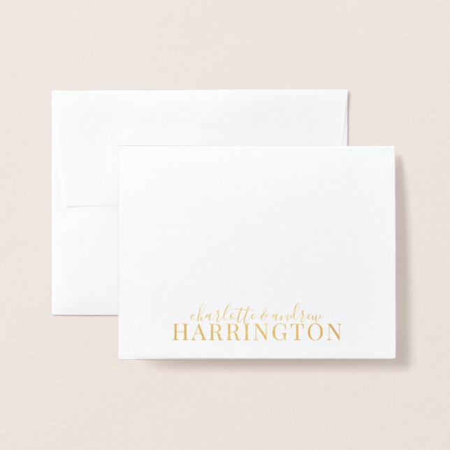 Carte Dorée Mariage Couple Gold Foil Nom (Devant avec enveloppe)
