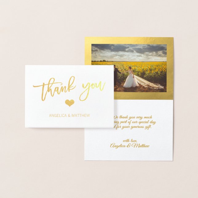 Carte Dorée Mariage de MERCI à huile d'or Brush | PHOTO (Affichage)