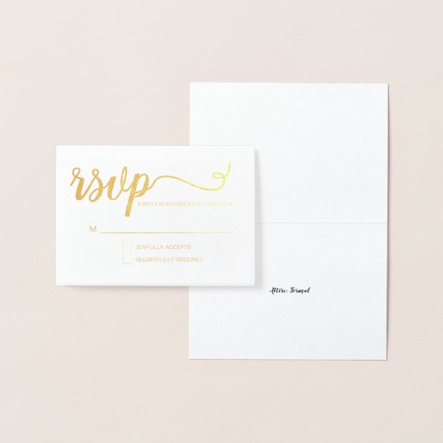 Carte Dorée Mariage de script RSVP en or simple élégant (Affichage)