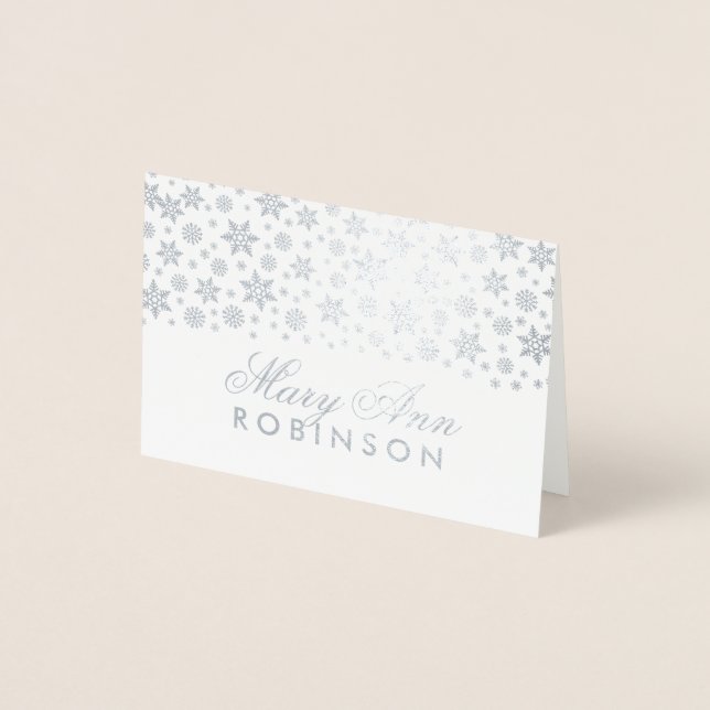 Carte Dorée Mariage d'hiver Guest Seating Place Card Argent (Devant)